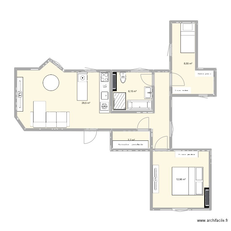 BERAULT. Plan de 5 pièces et 60 m2