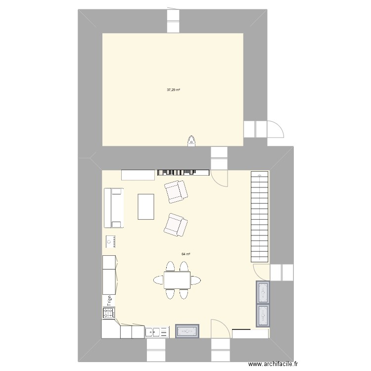 fougerette. Plan de 2 pièces et 101 m2