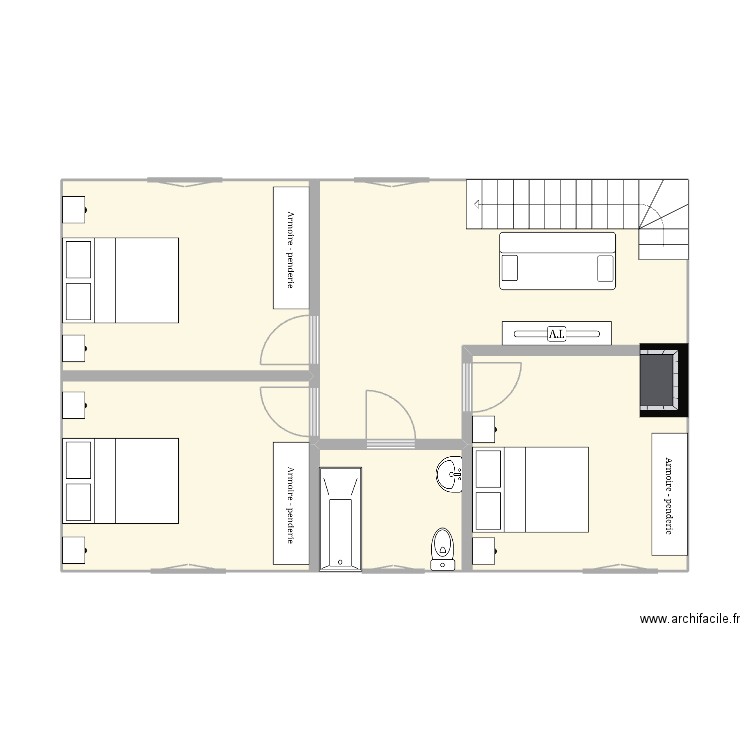 etage. Plan de 5 pièces et 61 m2