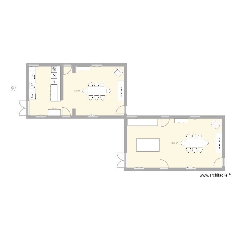 Plan cuisine 1. Plan de 2 pièces et 87 m2