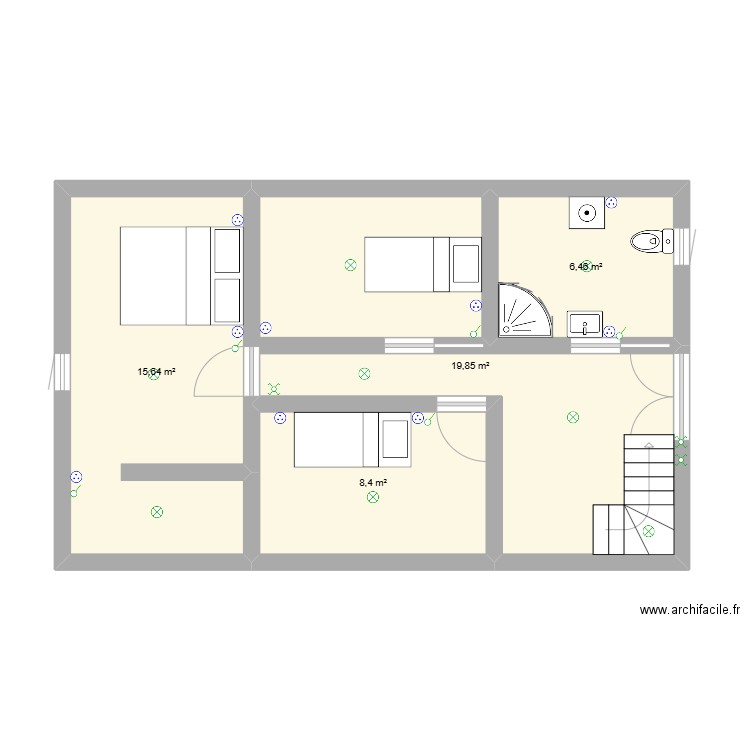chambre. Plan de 4 pièces et 50 m2