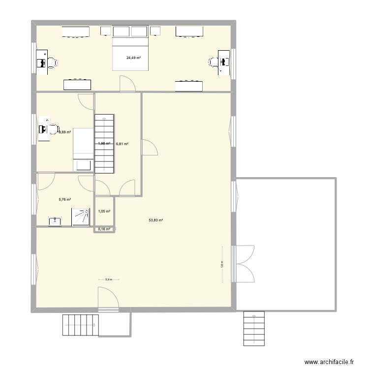 plan 23 rdc chbre et ouvert cuisine. Plan de 8 pièces et 103 m2