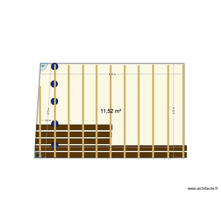 calpinage terrasse. Plan de 1  et 12 m²