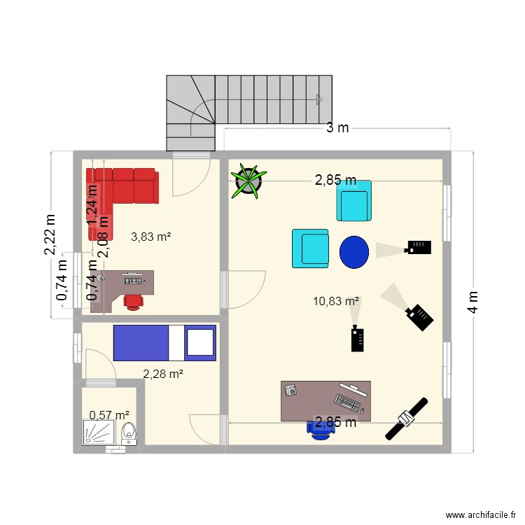 STUDIO. Plan de 4 pièces et 18 m2