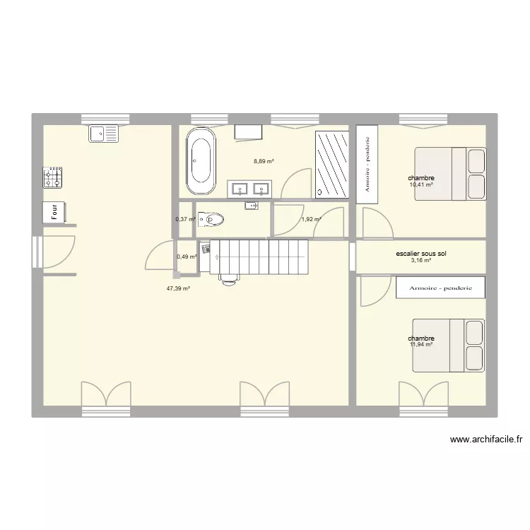 plan envisag&eacute; v3 TER escalier dans couloir. Plan de 8 Pièces et 85 m²