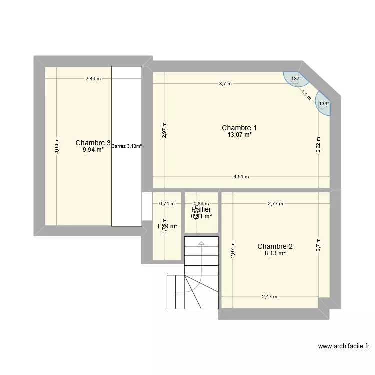 Maison R+1 v2. Plan de 5  et 33 m²