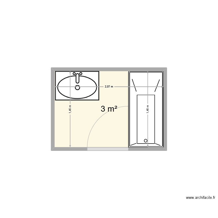 SDB-sol1. Plan de 1 pièce et 3 m2