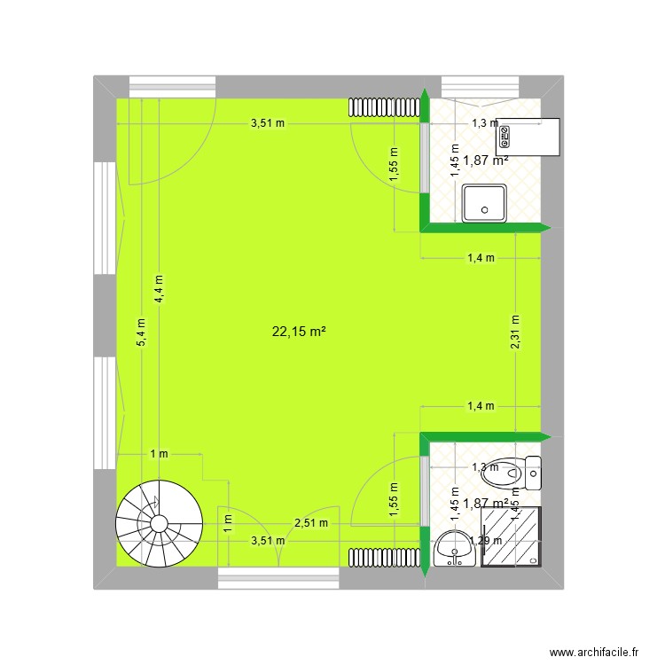 COPRO GUILLOT PARIS 16 EXISTANT. Plan de 3 pièces et 26 m2