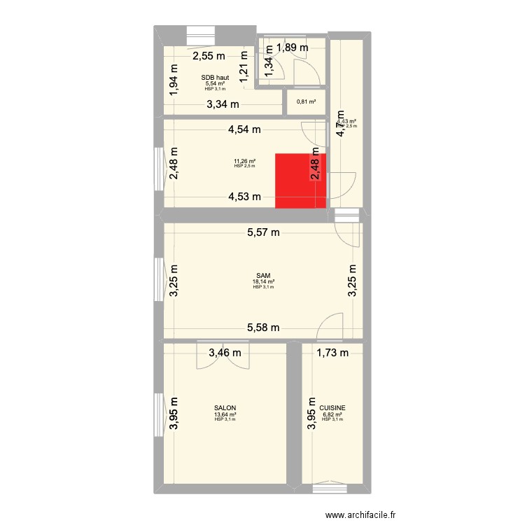 RDC avant travaux. Plan de 8 pièces et 63 m2