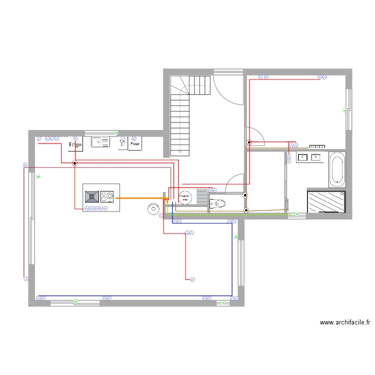 RDC. Plan de 1 pièce et 46 m2