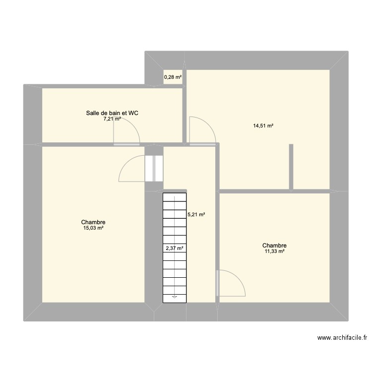 ranou étage. Plan de 7 pièces et 56 m2
