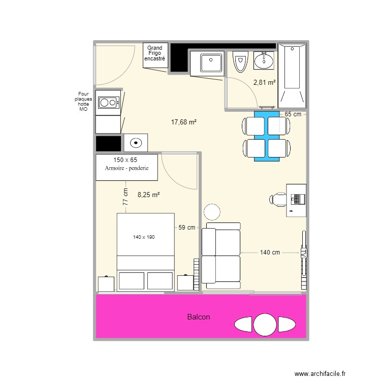 Contrainte fenêtre V2 - Marc T2. Plan de 6 pièces et 35 m2