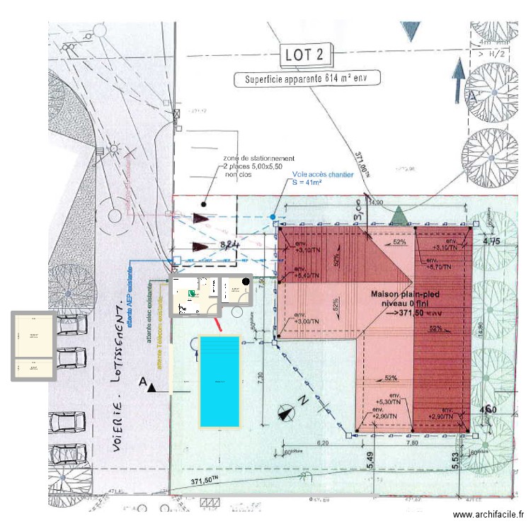 Plan de masse. Plan de 4 pièces et 29 m2