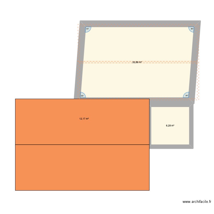 vrai. Plan de 3 pièces et 51 m2