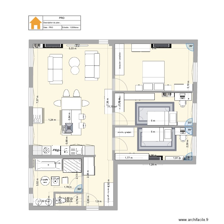 Exercice 3 - Option 1 bis. Plan de 3 pièces et 87 m2