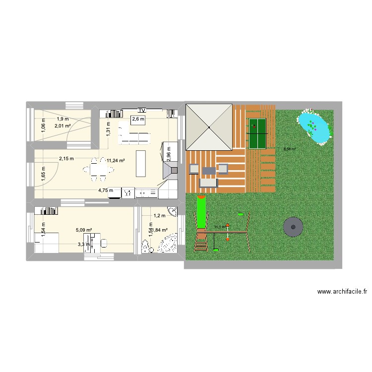 one room home. Plan de 4 pièces et 20 m2