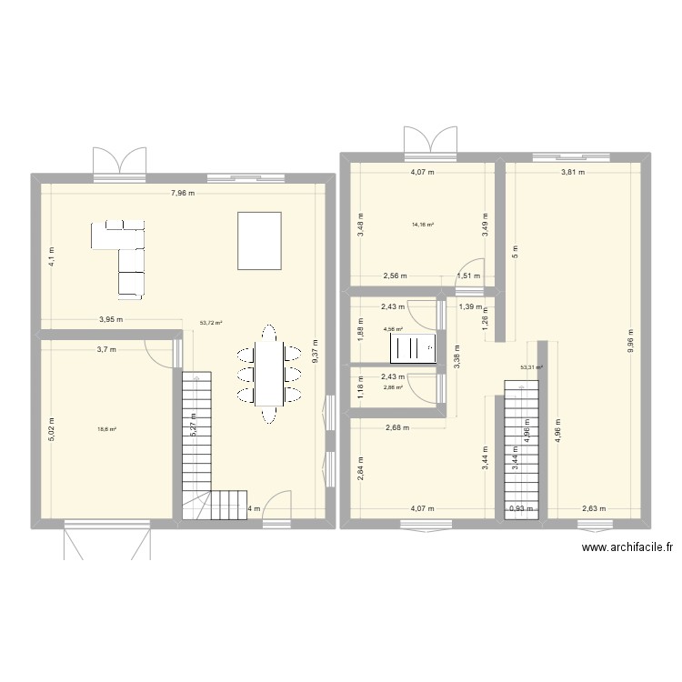 Cazes. Plan de 6 pièces et 147 m2