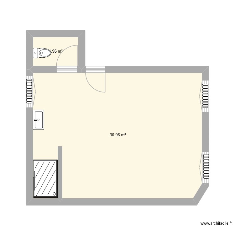 grande chambre 1er. Plan de 2 pièces et 33 m2