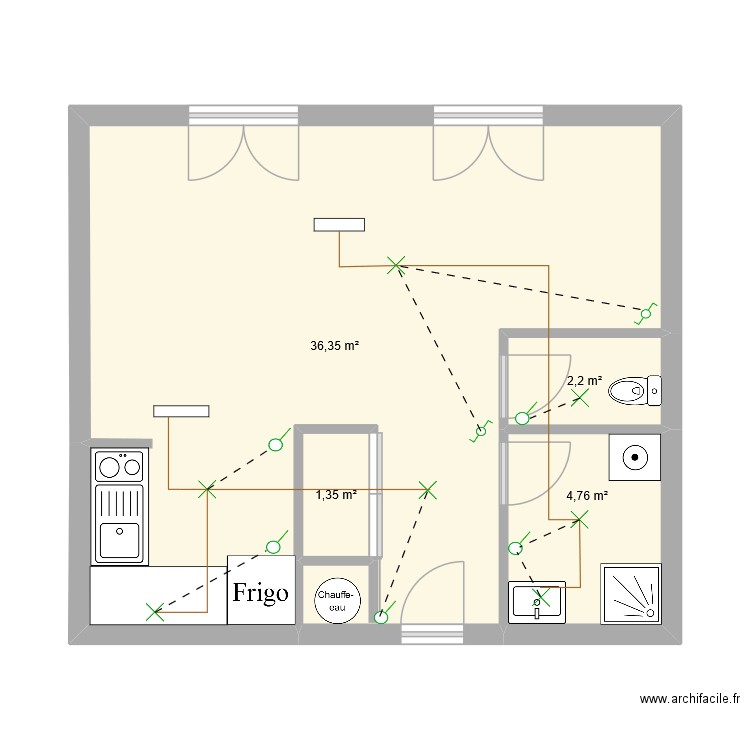 plan d'implantation circuits eclairages thibaut testard. Plan de 4 pièces et 45 m2