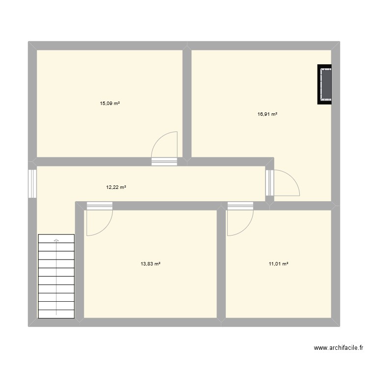 Etage. Plan de 5 pièces et 69 m2