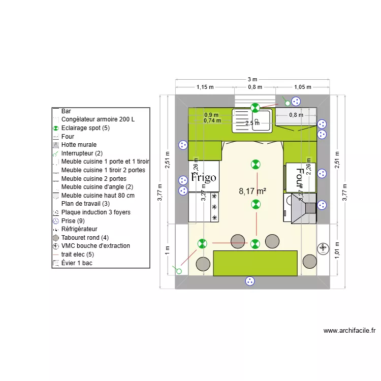 Appart BEBEU CUISINE. Plan de 1 Pièce et 8 m² Appart BEBEU CUISINE. Plan de 1 Pièce et 8 m²
