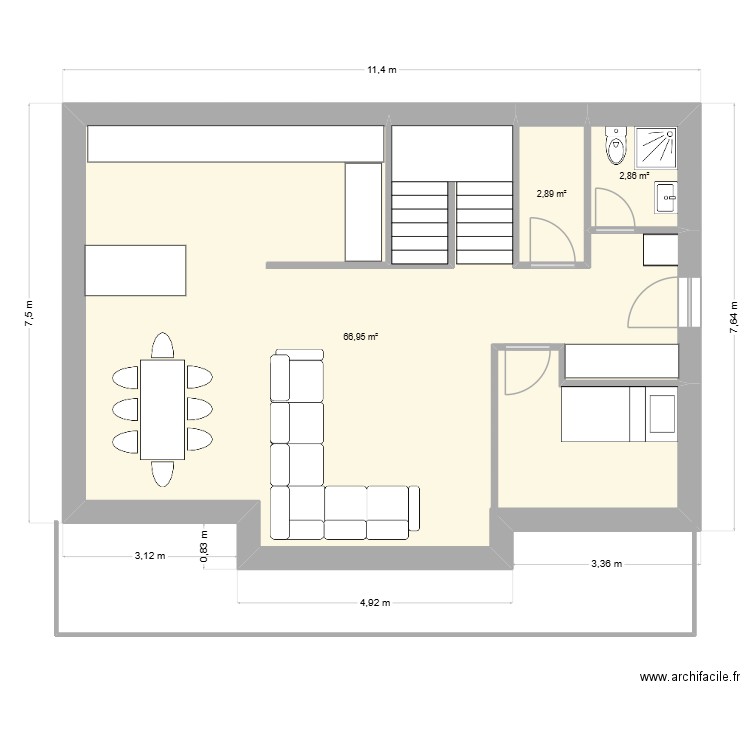 Villa GREG-GéGé 2025 V6. Plan de 3 pièces et 73 m2
