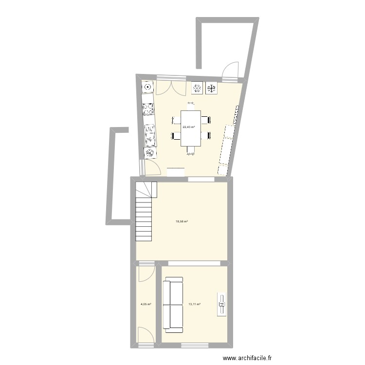maison. Plan de 4 pièces et 58 m2