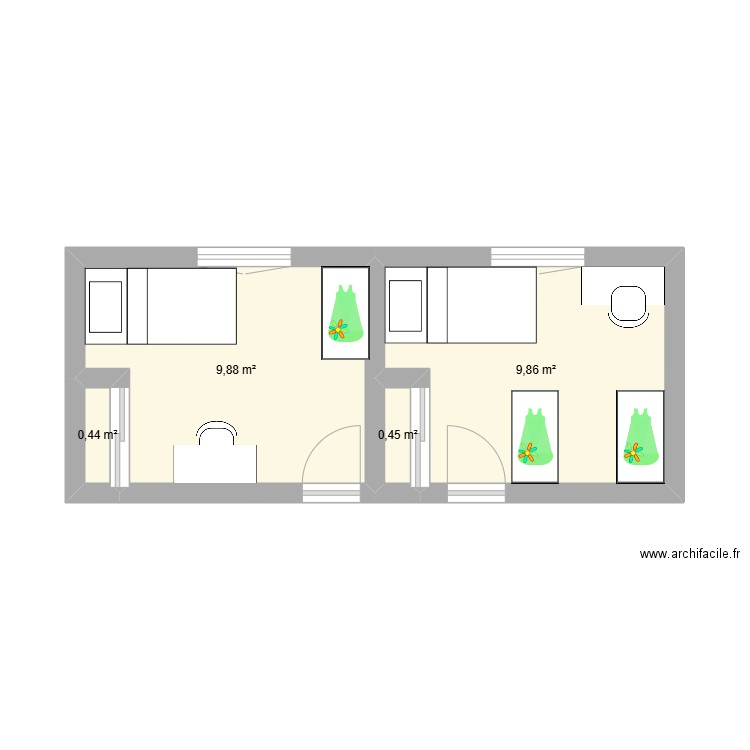 Chambres Julia & Noélia. Plan de 4 pièces et 21 m2