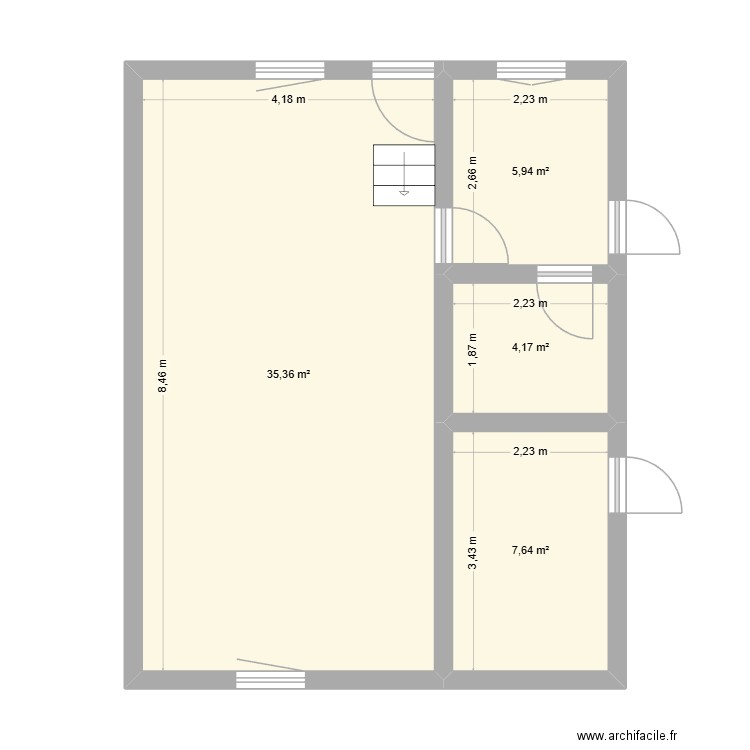 Bas actuel Alex Crusnes. Plan de 4 pièces et 53 m2