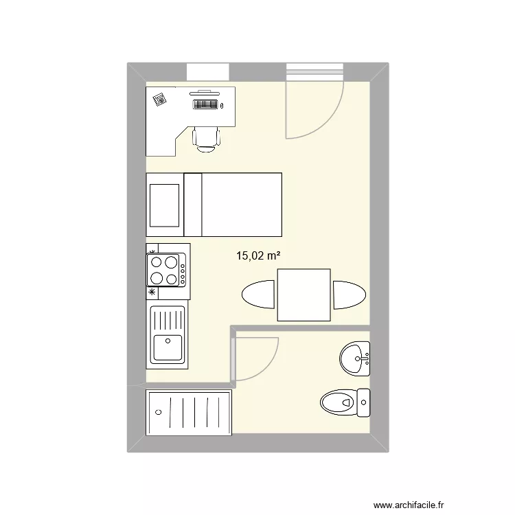 15m&sup2;. Plan de 1 pièce et 15 m²