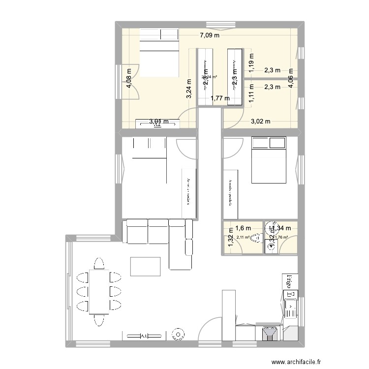 LA GRANGE. Plan de 3 pièces et 31 m2