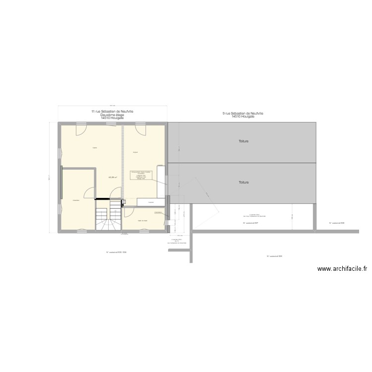 Duvernay Vue de dessus. Plan de 1 pièce et 61 m2