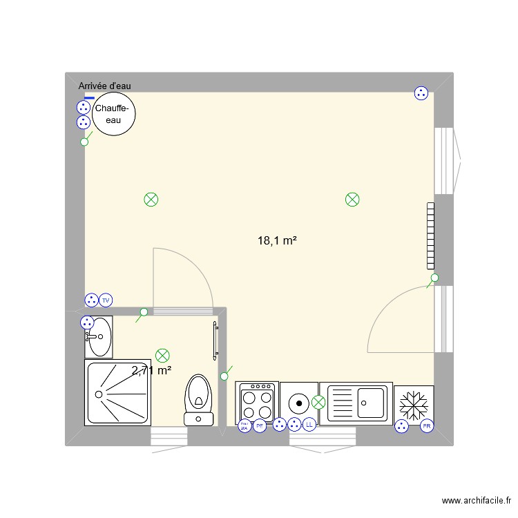 Appartement Nivoulon Option2. Plan de 2 pièces et 21 m2