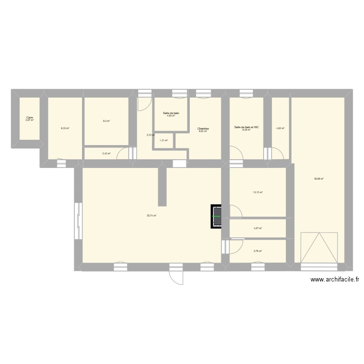 plan avant renovation. Plan de 15 pièces et 176 m2