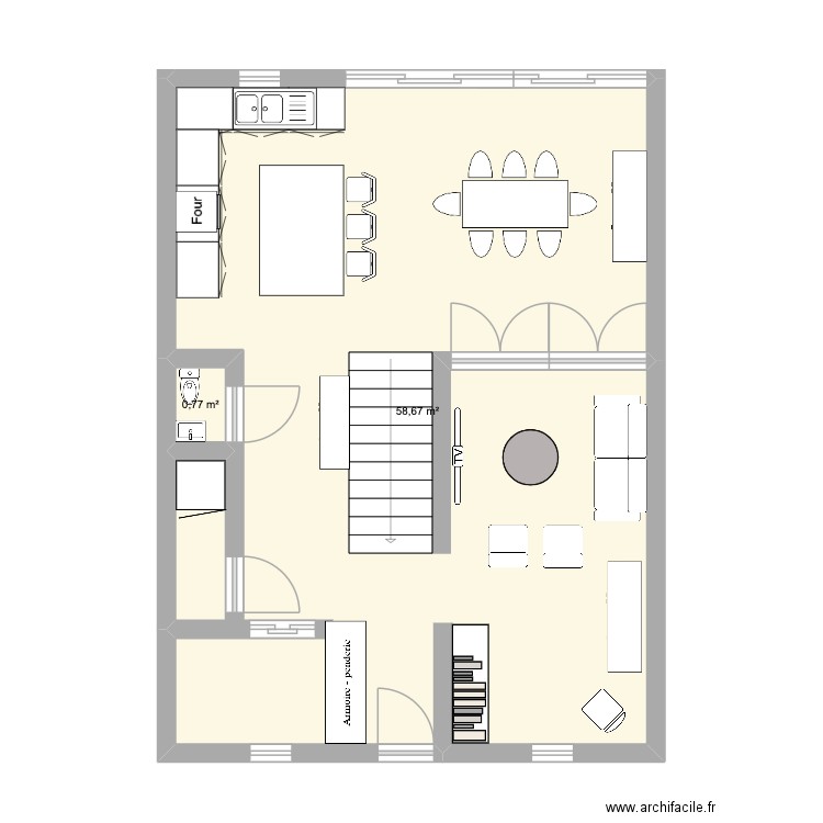 RDC_V1. Plan de 2 pièces et 59 m2