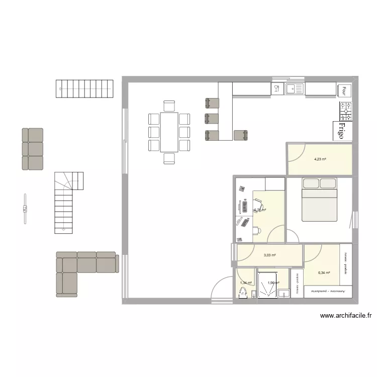 chb RDC. Plan de 6 Pièces et 24 m²