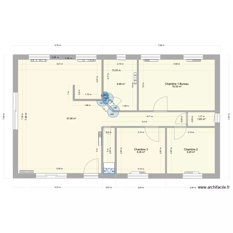 Etage Variante avec modif de la SDB Haute et pan coup&eacute;. Plan de 0 pièce et 0 m2