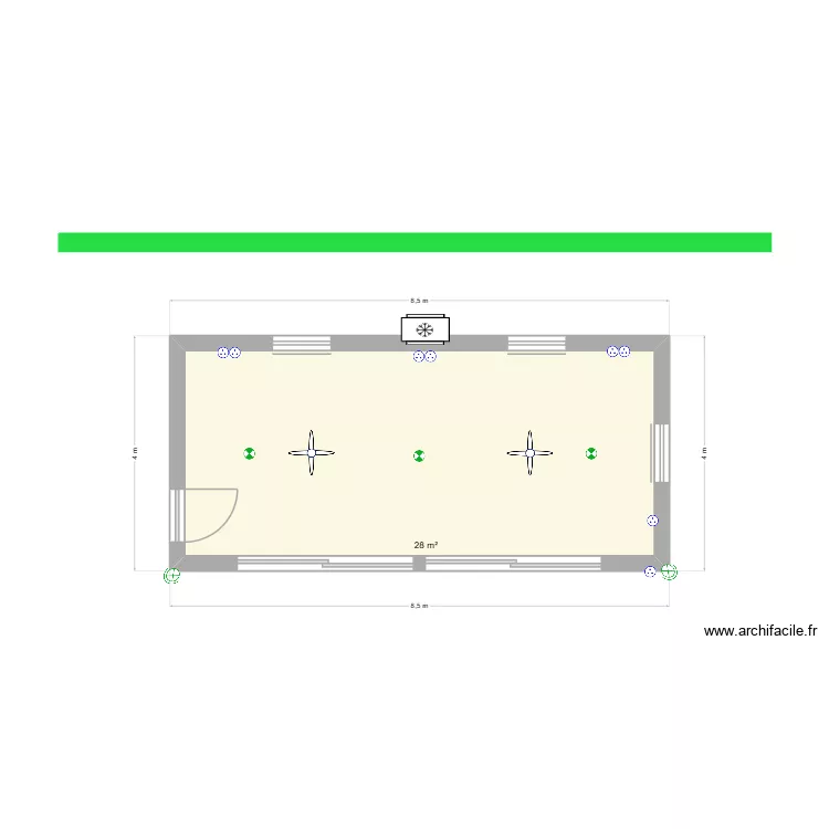 Salle de sport. Plan de 1 pièce et 28 m²