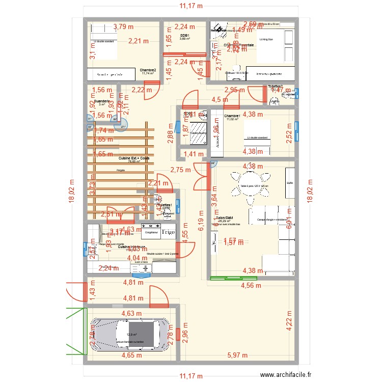 Plan 12 lGMTS - KOUASSI. Plan de 12 pièces et 177 m2