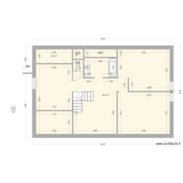 comble métré à verifier. Plan de 4 pièces et 87 m2