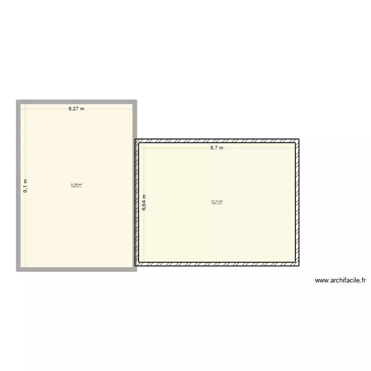 Maison 2. Plan de 2  et 115 m²