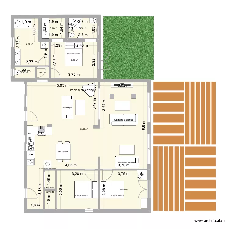 Maison BNS 3. Plan de 11  et 122 m²