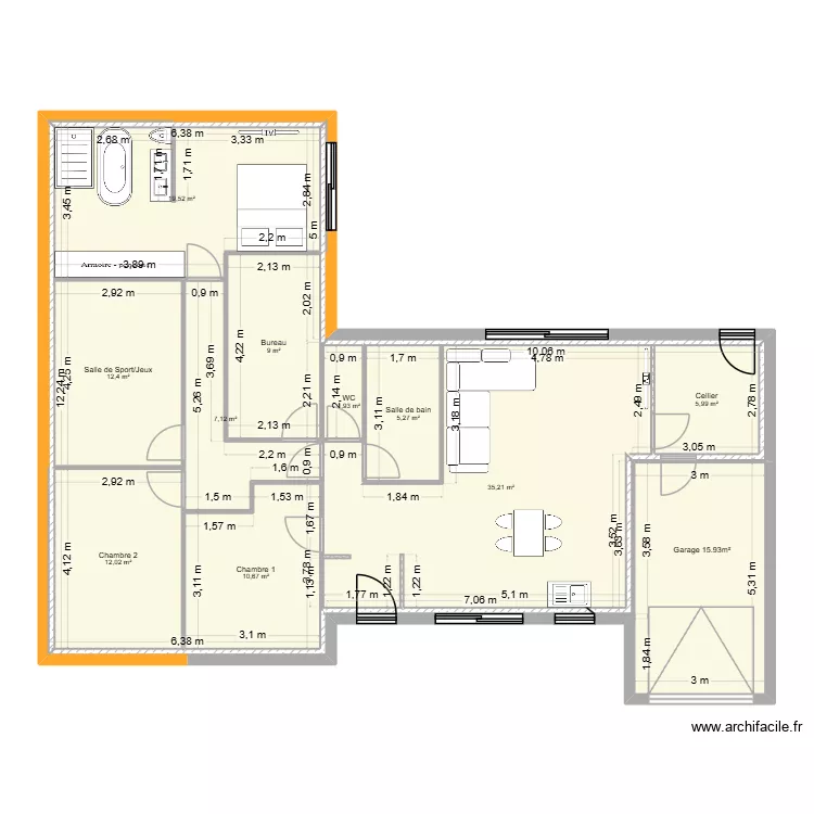agrandissement. Plan de 11  et 266 m²