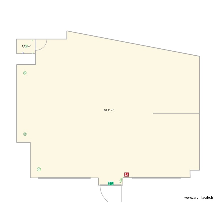 Aux 2 copains. Plan de 2 pièces et 89 m2