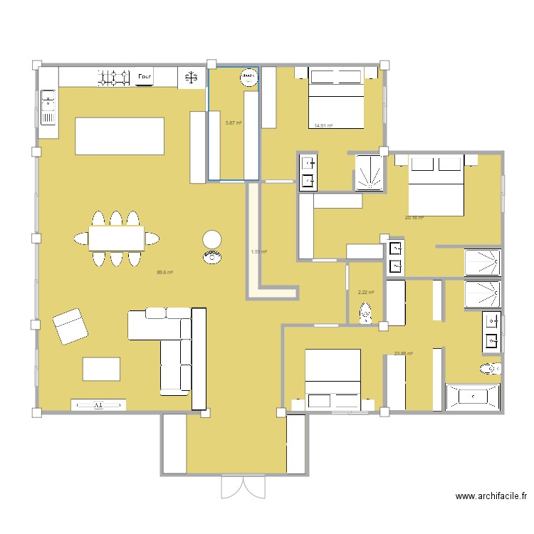 grange plan 111. Plan de 7 pièces et 158 m2