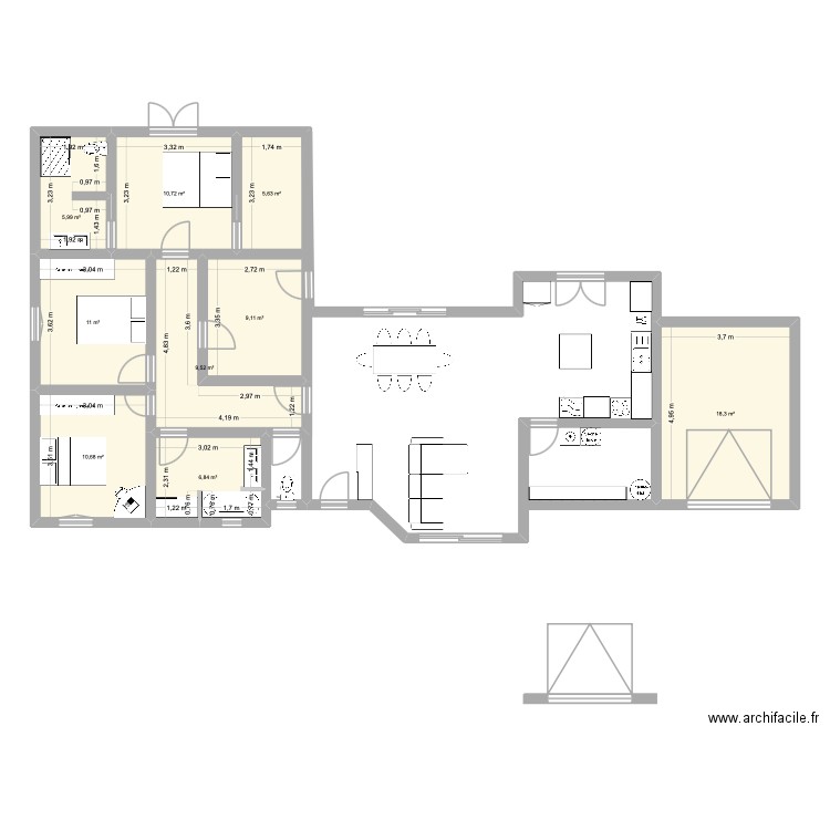 plan maison 1. Plan de 9 pièces et 88 m2