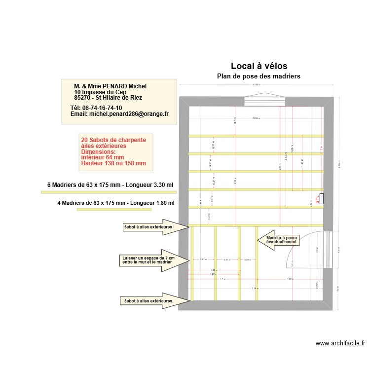 Plancher local vélo Michel - Carine. Plan de 1 pièce et 16 m2
