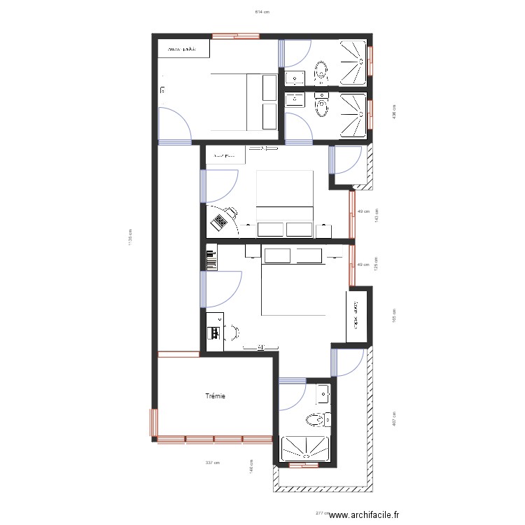 Plan aménagement Bobenda R1. Plan de 10 pièces et 61 m2