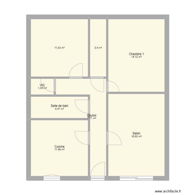 Maison Miled2. Plan de 8 pièces et 72 m2