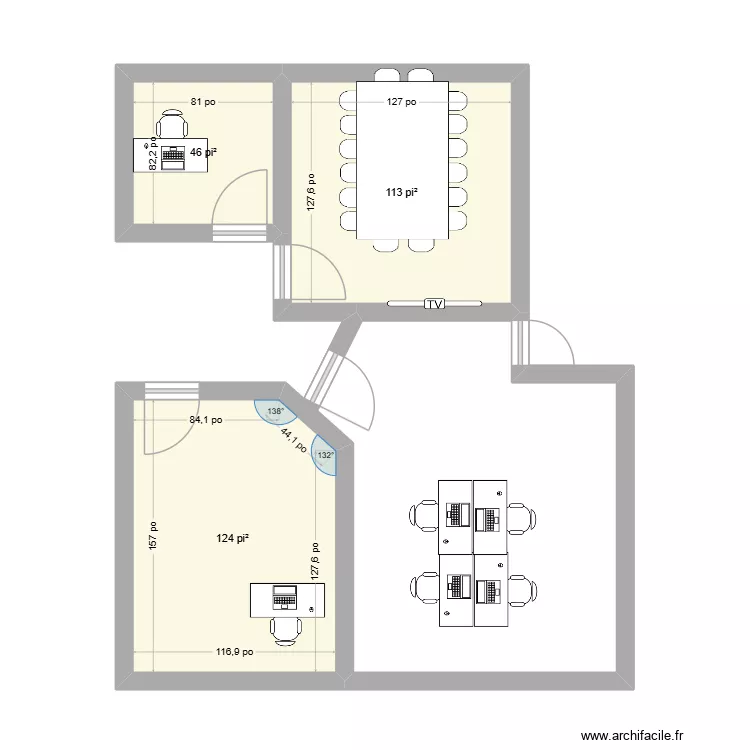 bureau. Plan de 3 pièces et 26 m²